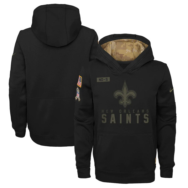 Youth New Orleans Saints Black Salute To Service Sideline Performance Pullover Hoodie 2020